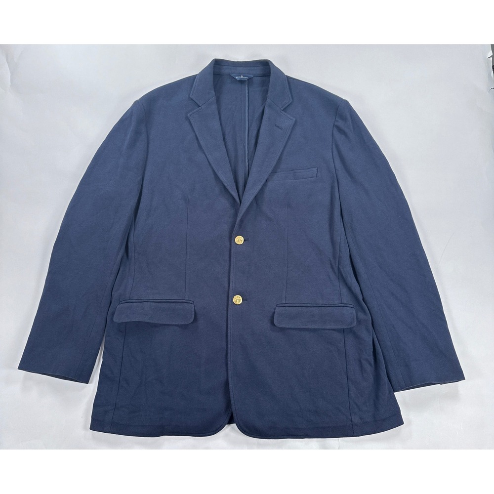 Brooks Brothers Knit Blazer Mens XXL Navy Blue Cotton Pique Gold Crest Buttons
